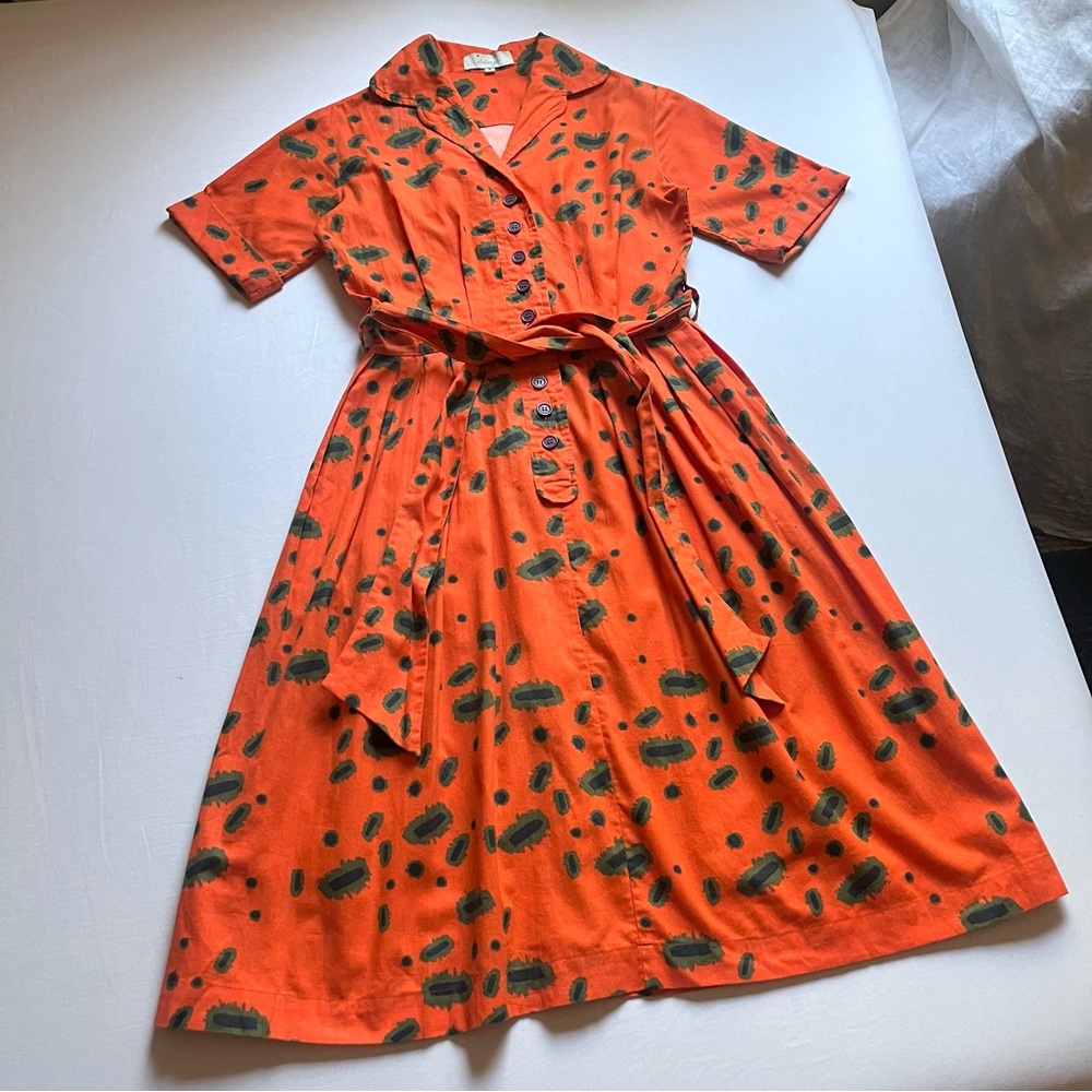 Orange and Green Midi Dress